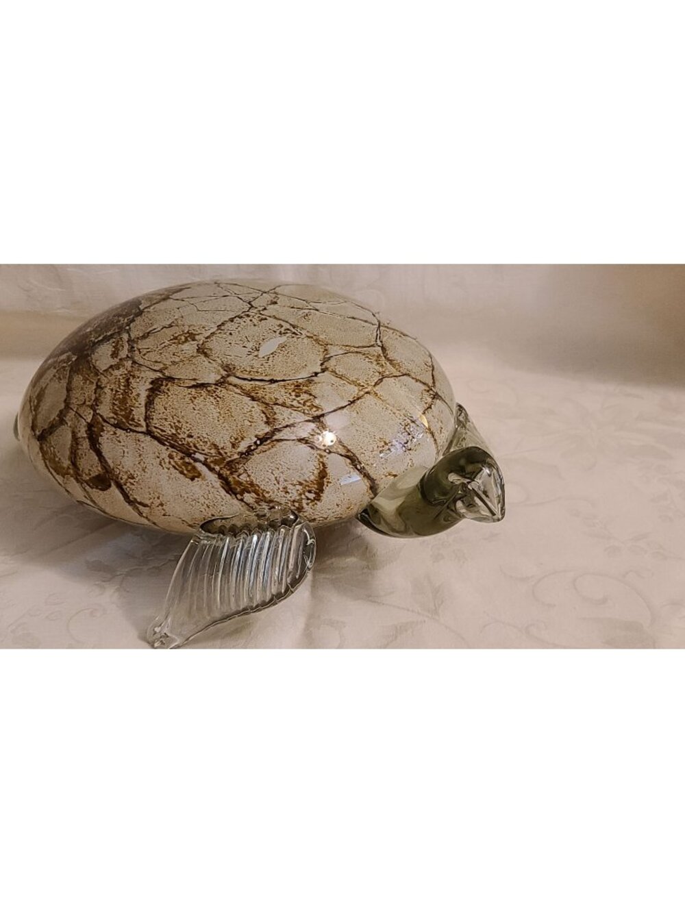 Vintage Hand Blown Art Glass Turtle Figurine Crackle Design Shell
